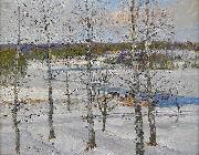 Anton Genberg Winter landscape of Norrland with birch trees oil painting